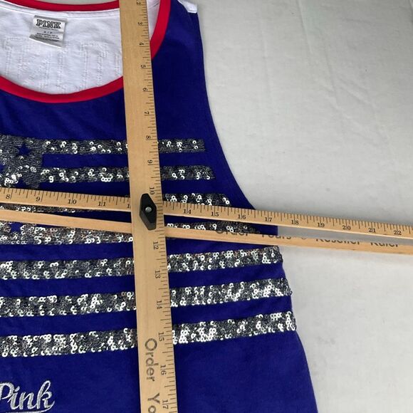 Victoria’s Secret Pink Sequin Flag Tank Top Patriotic Graphic Bling Y2K Small - Picture 7 of 9